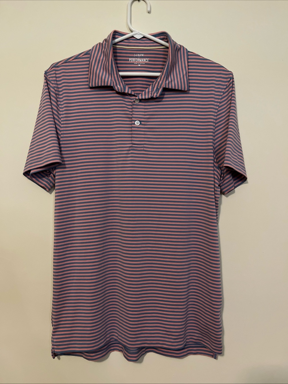 Men’s J.Crew Performance Lightweight Polo Pink Blue Striped Stretch Medium